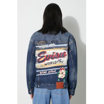 Evisu geaca jeans Inari Mask Printed barbati, de tranzitie, 2EAHTM3DJ1001LFCT