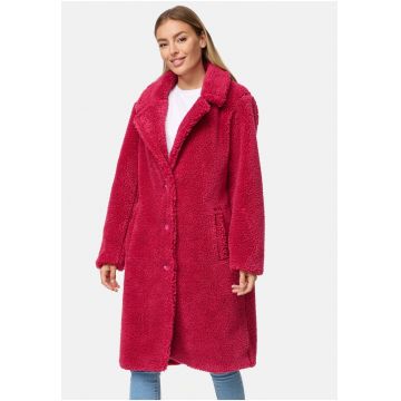 Haina din material teddy cu buzunare oblice - Roz