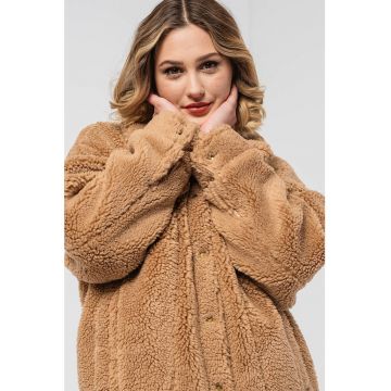 Jacheta trucker din material teddy cu maneci cazute Frankie