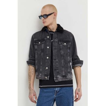 Karl Lagerfeld Jeans geaca jeans barbati, culoarea negru, de tranzitie
