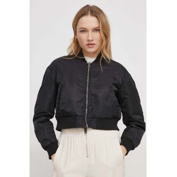 Pepe Jeans geaca bomber femei, culoarea negru, de tranzitie