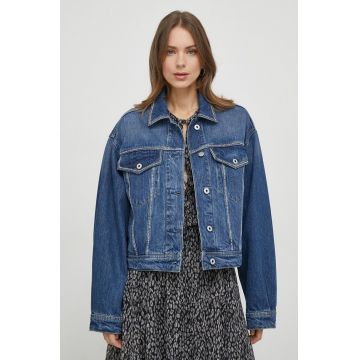 Pepe Jeans geaca jeans femei, culoarea albastru marin, de tranzitie, oversize