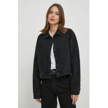 Pepe Jeans geaca jeans femei, culoarea negru, de tranzitie