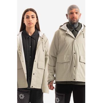 Rains geacă de ploaie Short Hooded Coat culoarea gri, de tranzitie, oversize 18260.CEMENT-CEMENT