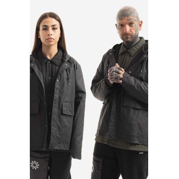 Rains geacă de ploaie Short Hooded Coat culoarea negru, de tranzitie, oversize 18260.BLACK-BLACK