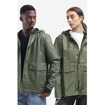 Rains geacă de ploaie Short Hooded Coat culoarea verde, de tranzitie, oversize 18260.EVERGREEN-EVERGREEN