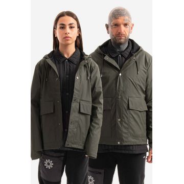 Rains geacă de ploaie Short Hooded Coat culoarea verde, de tranzitie, oversize 18260.GREEN-GREEN