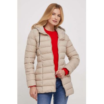 Sisley geaca femei, culoarea bej, de iarna