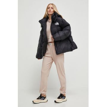 The North Face geaca femei, culoarea negru, de iarna, oversize