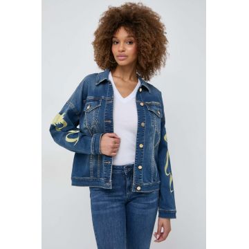 Armani Exchange geaca jeans femei, culoarea negru, de tranzitie