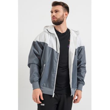 Jacheta cu gluga si aspect contrastant Windrunner - Alb/Gri inchis