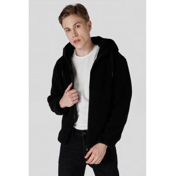 Jacheta din material teddy cu fermoar si gluga Jacheta din material teddy cu fermoar si gluga