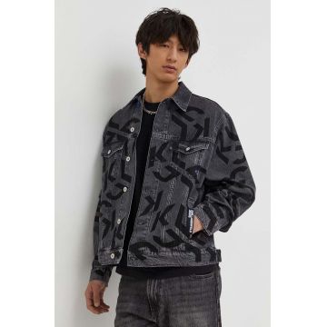 Karl Lagerfeld Jeans geacă din denim bărbați, culoarea gri, de tranziție, oversized