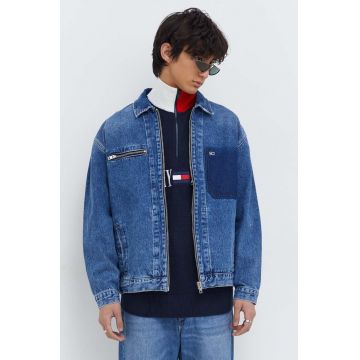 Tommy Jeans geaca de blugi din bumbac culoarea albastru marin, de tranzitie