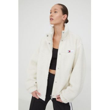 Tommy Jeans geaca femei, culoarea bej, de tranzitie