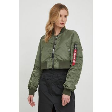 Alpha Industries geaca bomber MA-1 BOXY WMN femei, culoarea verde, de tranzitie