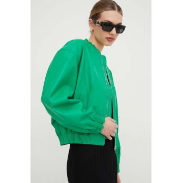 Custommade geaca bomber de piele femei, culoarea verde, de tranzitie, oversize