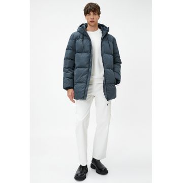 Geaca cu gluga - vatelina si aspect matlasat - Gri inchis