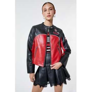 Jacheta biker crop din piele ecologica