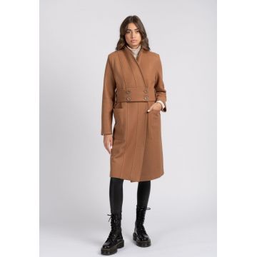 Palton LaDonna camel drept cu cordon detasabil