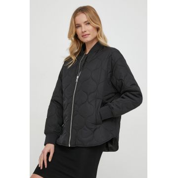 Sisley geaca femei, culoarea negru, de tranzitie, oversize