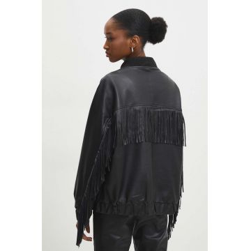 Answear Lab geaca bomber femei, culoarea negru, de tranzitie, oversize