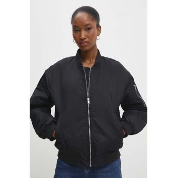 Answear Lab geaca bomber femei, culoarea negru, de tranzitie, oversize