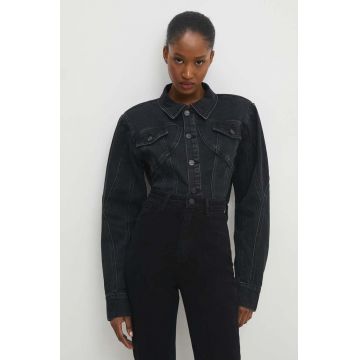 Answear Lab geaca jeans femei, culoarea negru, de tranzitie