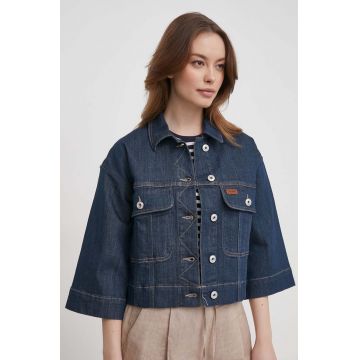 Mos Mosh geaca jeans femei, culoarea albastru marin, de tranzitie, oversize