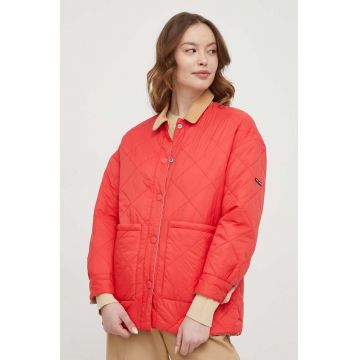 Pepe Jeans geaca cu doua fete femei, culoarea rosu, de tranzitie