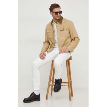 Pepe Jeans geacă din denim bărbați, culoarea bej, de tranziție