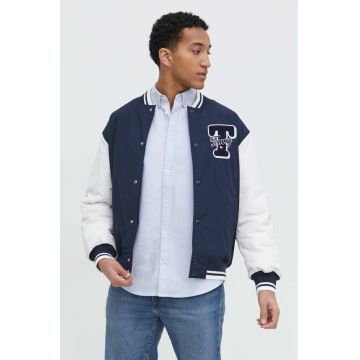 Tommy Jeans geaca bomber barbati, culoarea albastru marin, de iarna, oversize