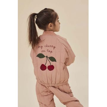 Konges Sløjd geacă bomber pentru copii JUNO FRILL BOMBER JACKET culoarea roz