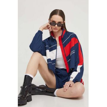 Tommy Jeans geaca Archive Games femei, culoarea albastru marin, de tranzitie, oversize