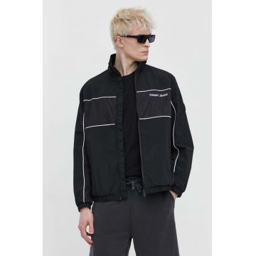 Tommy Jeans geaca barbati, culoarea negru, de tranzitie, oversize