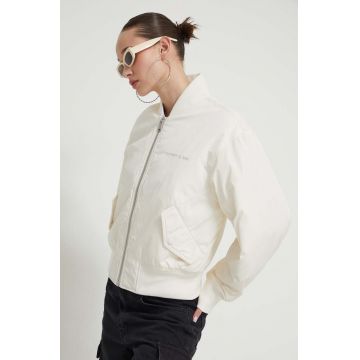 Tommy Jeans geaca bomber femei, culoarea bej, de tranzitie