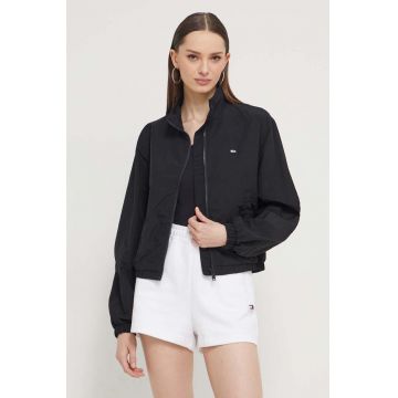 Tommy Jeans geaca femei, culoarea negru, de tranzitie