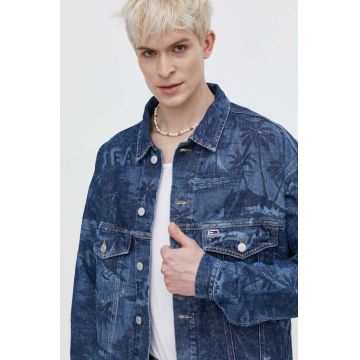 Tommy Jeans geaca jeans barbati, culoarea albastru marin, de tranzitie