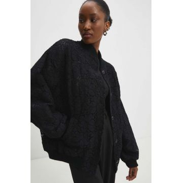 Answear Lab geaca bomber femei, culoarea negru, de tranzitie, oversize