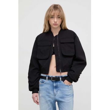 Diesel geaca bomber femei, culoarea negru, de tranzitie, oversize