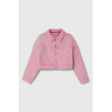 HUGO geacă din denim pentru copii culoarea roz
