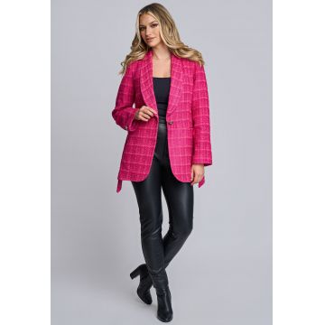 Jacheta dama Ashley din stofa roz zmeuriu cu cordon