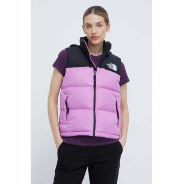 The North Face vesta de puf 1996 RETRO NUPTSE VEST femei, culoarea violet, de iarna, NF0A3XEPQIX1 The North Face vesta de puf 1996 RETRO NUPTSE VEST femei, culoarea violet, de iarna, NF0A3XEPQIX1