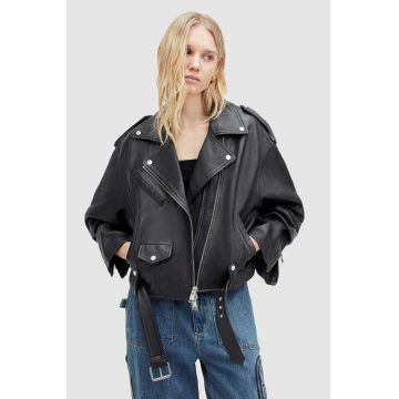 AllSaints geaca de piele DAYLE BIKER femei, culoarea negru, de tranzitie, WL557Z