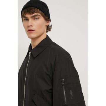 HUGO geaca bomber barbati, culoarea negru, de tranzitie, oversize