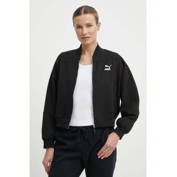 Puma geaca bomber Classics Shiny Bomber femei, culoarea negru, de tranzitie, 623696