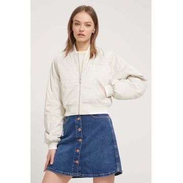 Tommy Jeans geaca bomber femei, culoarea bej, de iarna, oversize