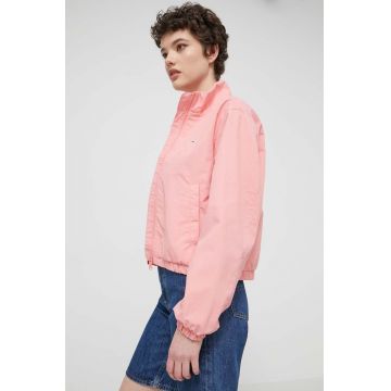 Tommy Jeans geaca femei, culoarea roz, de tranzitie
