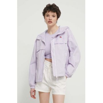 Tommy Jeans geaca femei, culoarea violet, de tranzitie