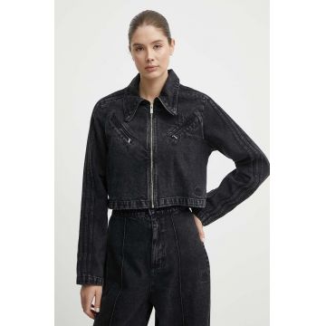 adidas Originals geacă din denim femei, culoarea negru, de tranzitie, IT7263